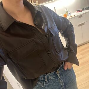 Hugo Boss Faux Leather Chocolate Brown Long Sleeve Shirt